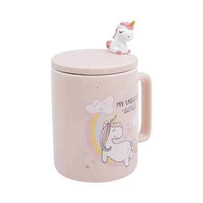 Gambar Delicia Mug Bone China Dengan Tutup & Sendok Unicorn 400 ml - Krem