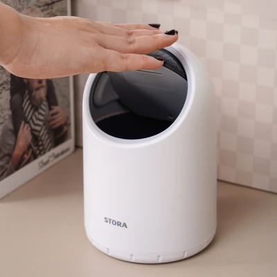 Gambar Stora Intelligent Tempat Sampah Meja Sensor Plastik Emoji 2 Liter - Putih