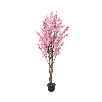 Gambar Arthome Bunga Artifisial Peach Flower Tree Dengan Pot 50x50x120 cm - Pink