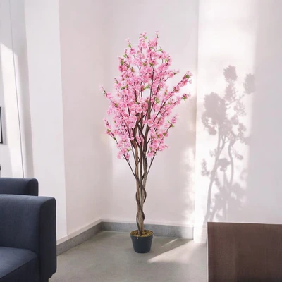 Gambar Arthome Bunga Artifisial Peach Flower Tree Dengan Pot 50x50x120 cm - Pink