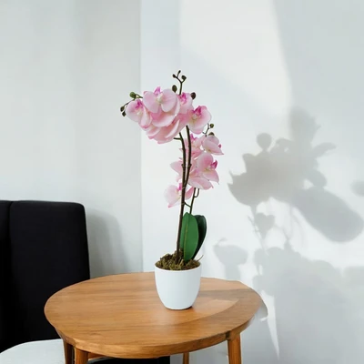 Gambar Arthome Bunga Artifisial Orchid Dengan Pot 25x12x50 cm - Pink Pastel