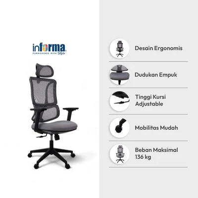 Gambar Informa Heywood Kursi Kantor Sandaran Tinggi - Abu-Abu