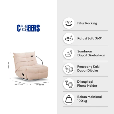Gambar Cheers Melody Sofa Recliner Rocking Fabric 1 Seater - Cokelat Tan