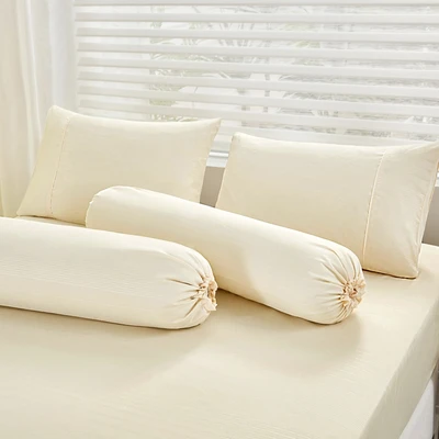 Gambar Informa 160x200 cm Set 5 Pcs Seprai Queen Microfiber Polyester Emboss - Krem