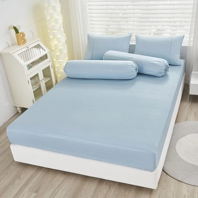 Gambar Informa 160x200 cm Set 5 Pcs Seprai Queen Microfiber Polyester Emboss - Biru Muda