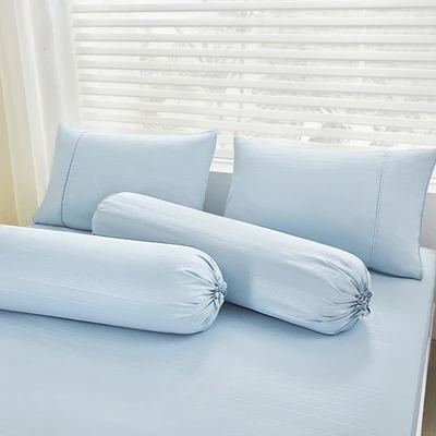 Gambar Informa 160x200 cm Set 5 Pcs Seprai Queen Microfiber Polyester Emboss - Biru Muda