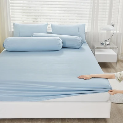 Gambar Informa 160x200 cm Set 5 Pcs Seprai Queen Microfiber Polyester Emboss - Biru Muda