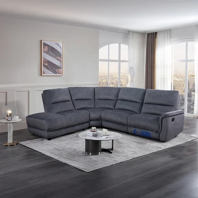 Gambar Cheers Murphy Sofa L Sectional Recliner Fabric Kiri - Abu-Abu