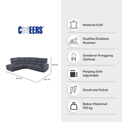 Gambar Cheers Murphy Sofa L Sectional Recliner Fabric Kiri - Abu-Abu