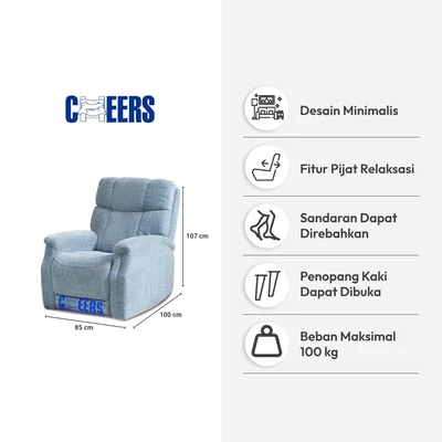 Gambar Cheers Maple Sofa Recliner Fabric 1 Seater Dengan Roller - Biru