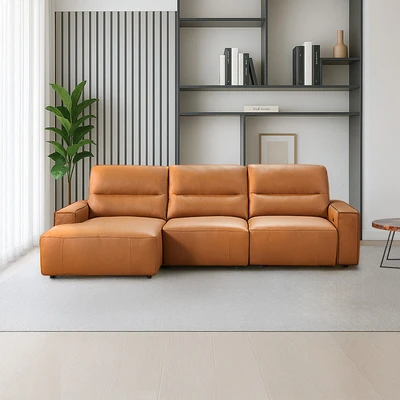 Gambar Cheers Madden Corner Sofa Slider Leather Kiri - Cokelat