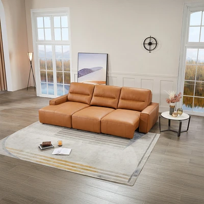Gambar Cheers Madden Corner Sofa Slider Leather Kiri - Cokelat