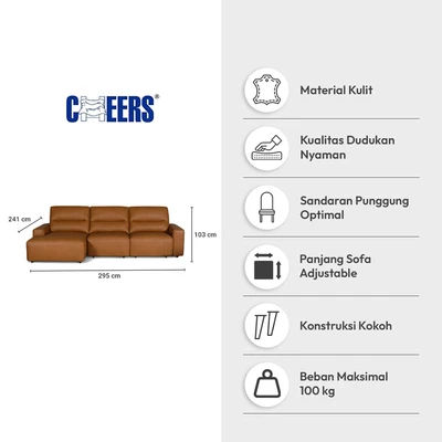 Gambar Cheers Madden Corner Sofa Slider Leather Kiri - Cokelat