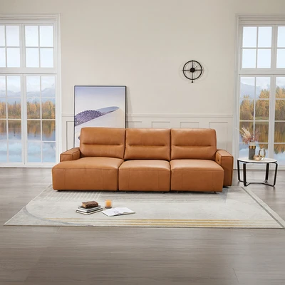 Gambar Cheers Madden Corner Sofa Slider Leather Kiri - Cokelat