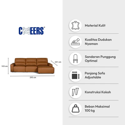 Gambar Cheers Madden Sofa Slider Sudut Leather Kanan - Cokelat