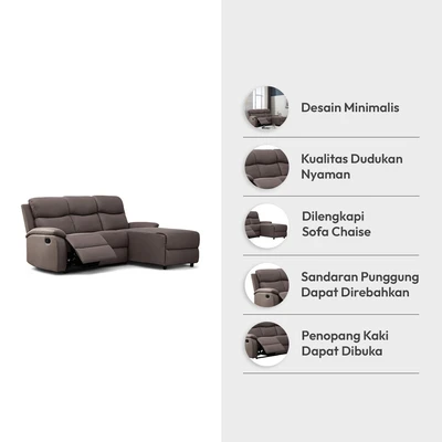 Gambar Informa Owen Sofa Recliner Sudut Fabric Kanan - Cokelat