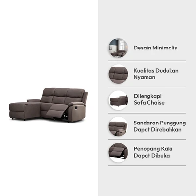 Gambar Informa Owen Sofa Recliner Sudut Fabric Kiri - Cokelat