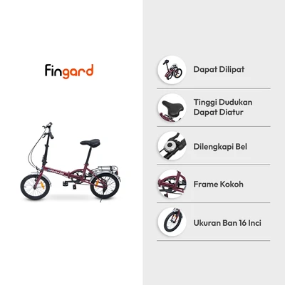 Gambar Fingard 16 Inch Nolan Sepeda Lipat 1 Speed - Merah Maroon