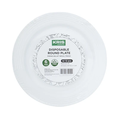 Gambar Kris Piring Sekali Pakai Plastik Round 15.2 cm Set 12 pcs - Putih