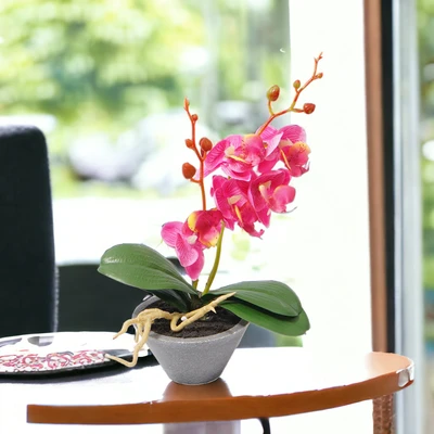Gambar Arthome Bunga Artifisial Orchid Dengan Pot 10x10x32 cm - Ungu
