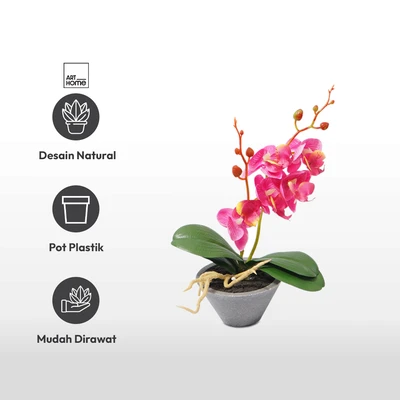 Gambar Arthome Bunga Artifisial Orchid Dengan Pot 10x10x32 cm - Ungu
