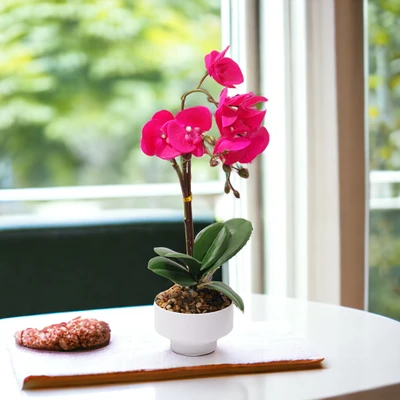 Gambar Arthome Bunga Artifisial Orchid Dengan Pot 18x18x47 cm - Ungu