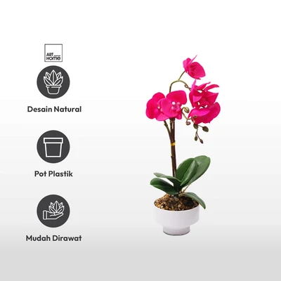 Gambar Arthome Bunga Artifisial Orchid Dengan Pot 18x18x47 cm - Ungu