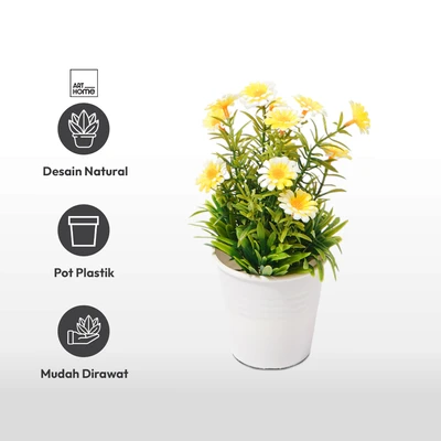 Gambar Arthome Bunga Artifisial Grass Daisy Dengan Pot 8x8x18 cm - Kuning