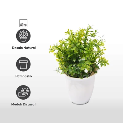 Gambar Arthome Bunga Artifisial Grass Star Dengan Pot 9x9x22 cm - Putih