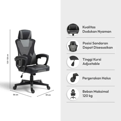 Gambar Informa Travis Kursi Gaming - Abu-Abu/Hitam