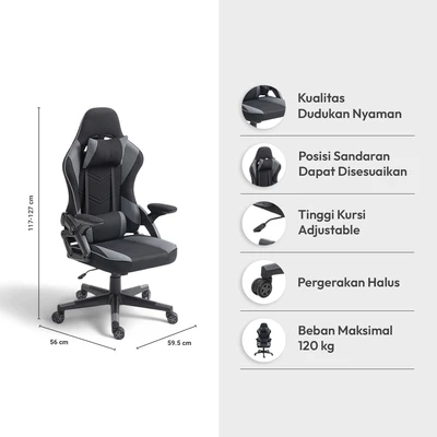 Gambar Informa Trevor Kursi Gaming - Abu-Abu/Hitam