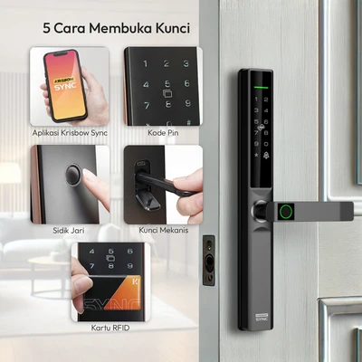 Gambar Krisbow Sync Smart Door Handle Lock R1 Slim - Hitam