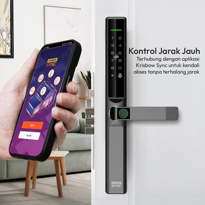 Gambar Krisbow Sync Smart Door Handle Lock R1 Slim - Hitam