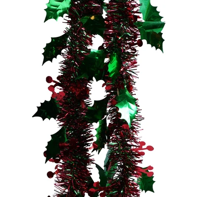 Gambar Noelle Tinsel Garland Dekorasi Natal Christmas Leaf - Merah