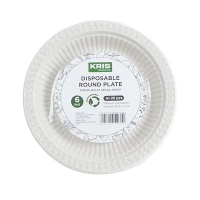 Gambar Kris Piring Makan Sekali Pakai Biodegradable Round 15 cm Set 25 pcs - Putih