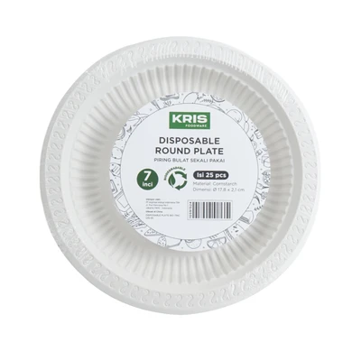 Gambar Kris Piring Makan Sekali Pakai Biodegradable Round 17.8 cm Set 25 pcs - Putih