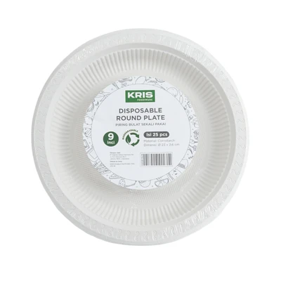 Gambar Kris Piring Makan Sekali Pakai Biodegradable Round 23 cm Set 25 pcs - Putih