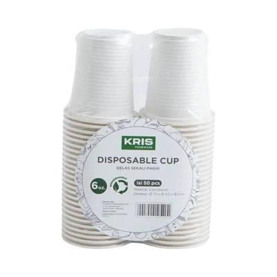 Gambar Kris Gelas Sekali Pakai Cornstarch 177 ml Set 50 pcs - Putih