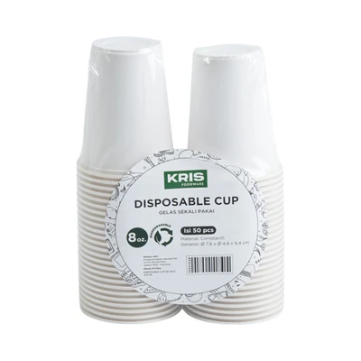 Gambar Kris Gelas Sekali Pakai Cornstarch 236 ml Set 50 pcs - Putih