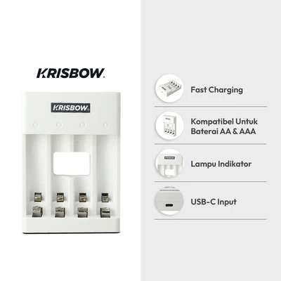 Gambar Krisbow Charger Baterai 4 Slot AA/AAA Fast Charging