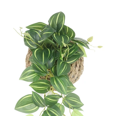 Gambar Forhom Tanaman Artifisial Wander Jew Dengan Pot Keranjang Gantung 33.7x21.6x17.8 cm - Hijau