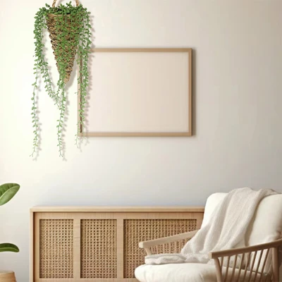 Gambar Forhom Tanaman Artifisial Bean Leaves Dengan Pot Keranjang Gantung 12.7x12.7x43.2 cm - Hijau