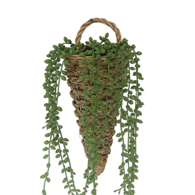 Gambar Forhom Tanaman Artifisial Bean Leaves Dengan Pot Keranjang Gantung 12.7x12.7x43.2 cm - Hijau