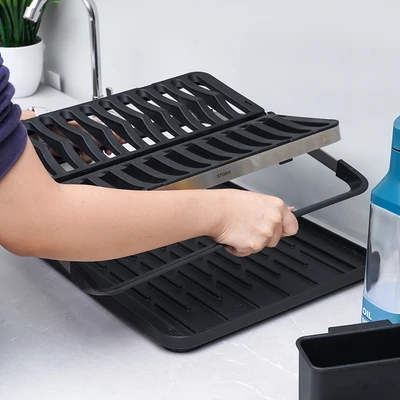 Gambar Stora Tinsel Rak Piring 2 Tingkat Foldable - Hitam