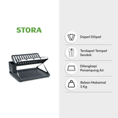 Gambar Stora Tinsel Rak Piring 2 Tingkat Foldable - Hitam