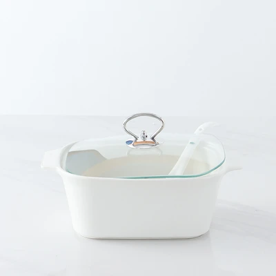 Gambar Appetite Wadah Saji Casserole Rectangle Dengan Tutup Kaca & Sendok - Putih