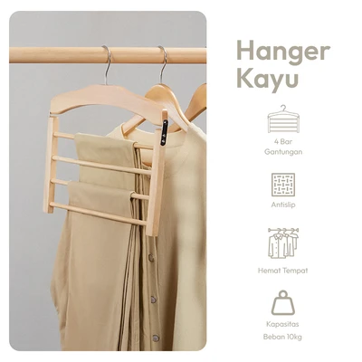 Gambar Informa Hanger Celana Kayu Dengan 4 Bar Natural