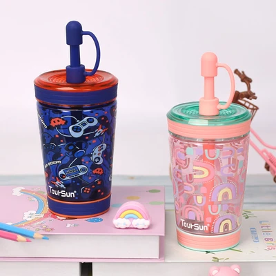 Gambar Tusslr Toursun Botol Minum Tumbler Anak Plastik Game 450 Ml - Biru