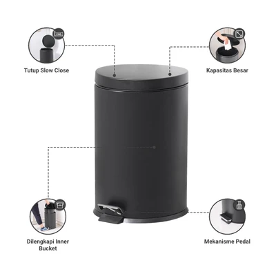 Gambar Informa Jet Tempat Sampah Pedal Steel & Plastik 20 Liter - Hitam