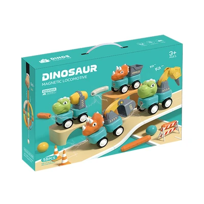 Gambar Bricks Kingdom Set 58 Pcs Dinosaur Magnetic Sticks Vehicle Locomotive